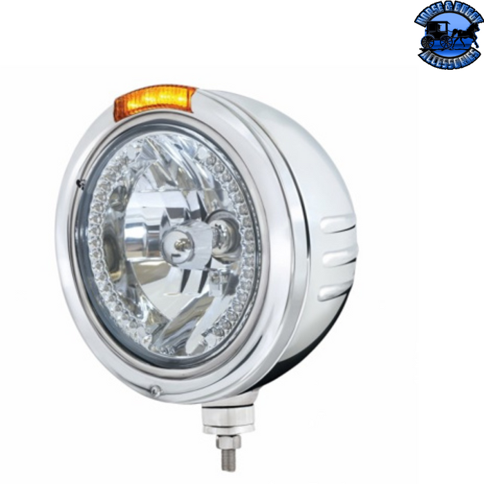 Light Gray STAINLESS STEEL BULLET EMBOSSED STRIPE HEADLIGHT H4 WITH AMBER LED & DUAL MODE LED SIGNAL (Choose Color) universal headlight Amber