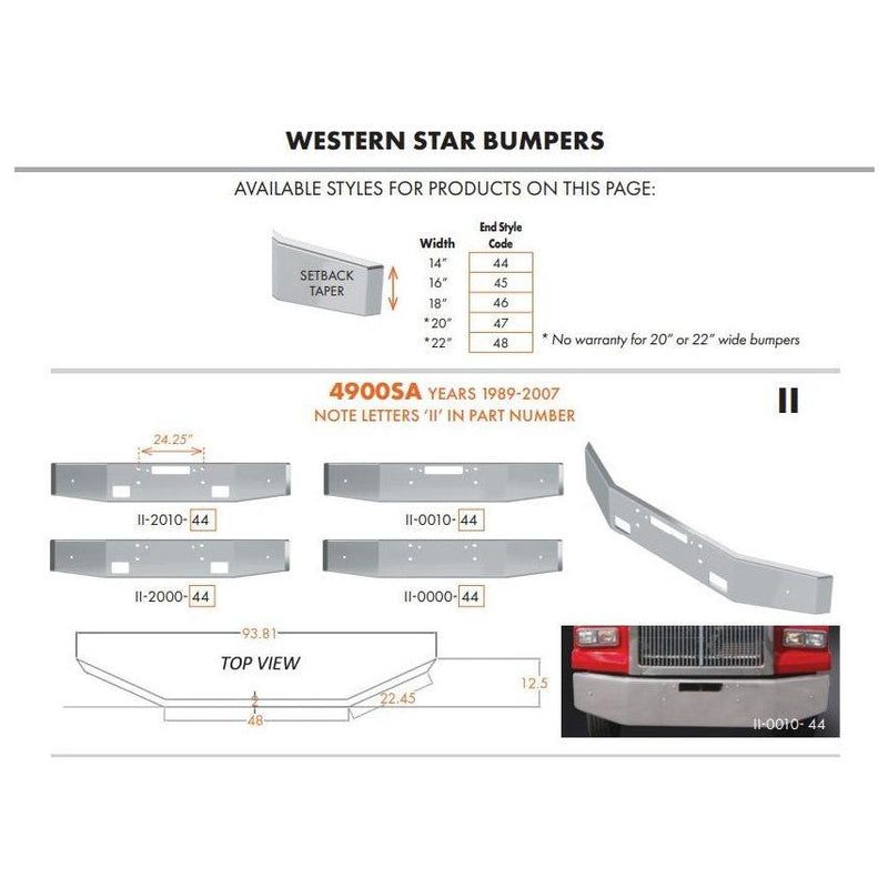 E-II-2010-45 16'' WESTERN STAR BUMPER W/ BOLT & TOW  & FOG LIGHT HOLE (2007 & OLDER) Gray
