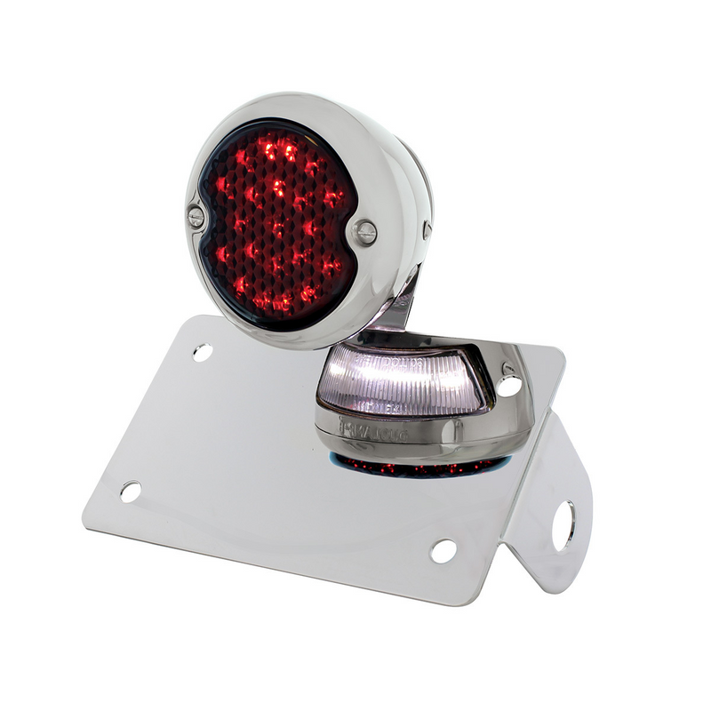 Chrome Horizontal Side Mount License Bracket With 1933-36 Ford Style LED Tail Light