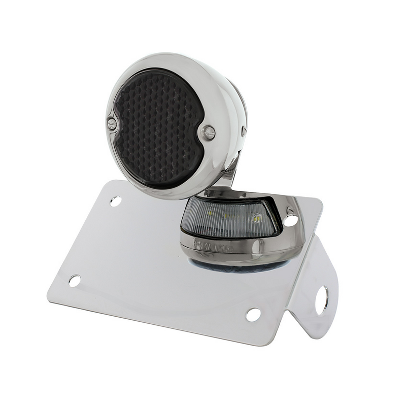 Chrome Horizontal Side Mount License Bracket With 1933-36 Ford Style LED Tail Light