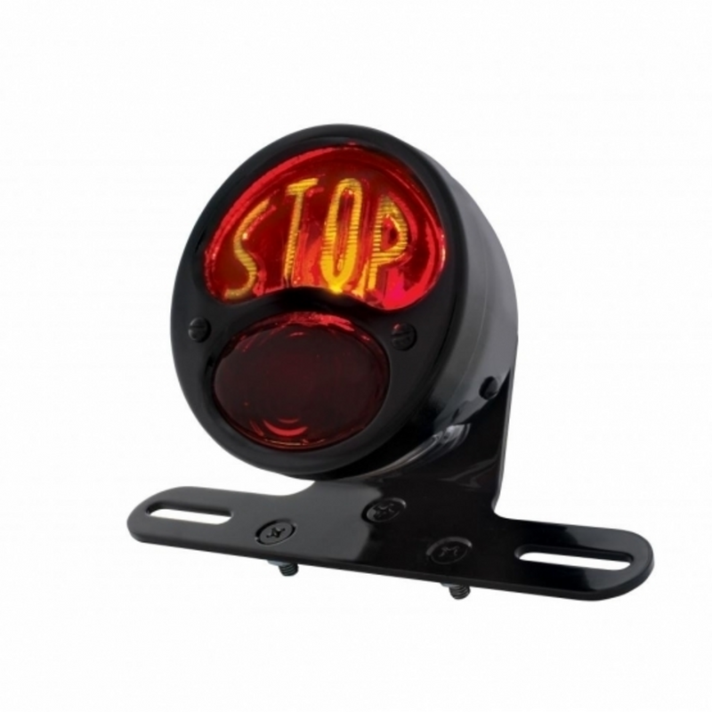 DUO Lamp Motorcycle Rear Fender Tail Light With Red Glass Lens & "STOP" Lettering