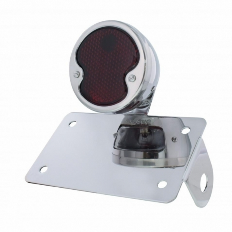 Chrome Horizontal Side Mount License Bracket With 1932 "DUO Lamp" Tail Light