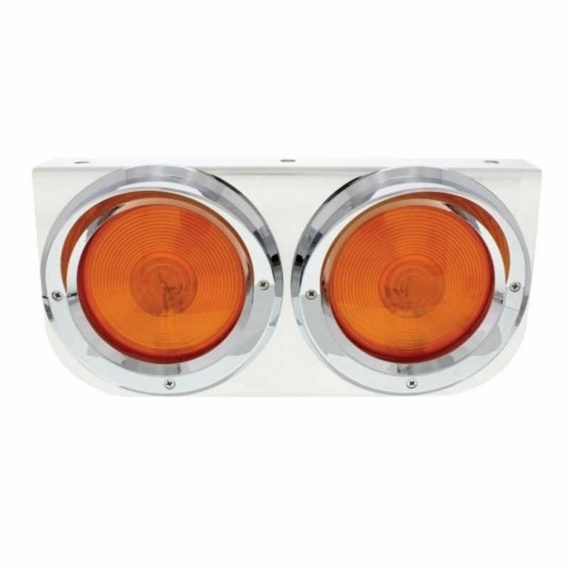 Soporte de luz de acero inoxidable con 2 luces y viseras de 4" - Lente ámbar