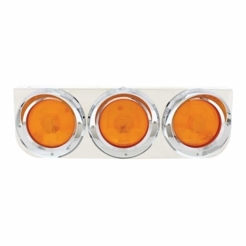 Soporte de luz de acero inoxidable con 3 luces y viseras de 4" - Lente ámbar