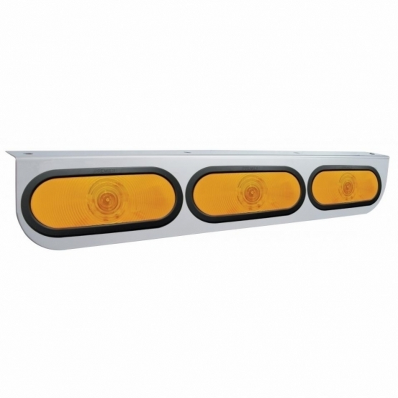 Soporte de luz de acero inoxidable con 3 luces ovaladas de 6" y ojales - Lente ámbar