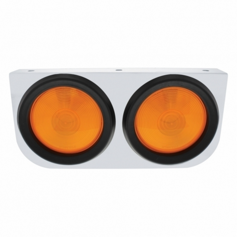 Soporte de luz de acero inoxidable con 2 luces y ojales de 4" - Lente ámbar