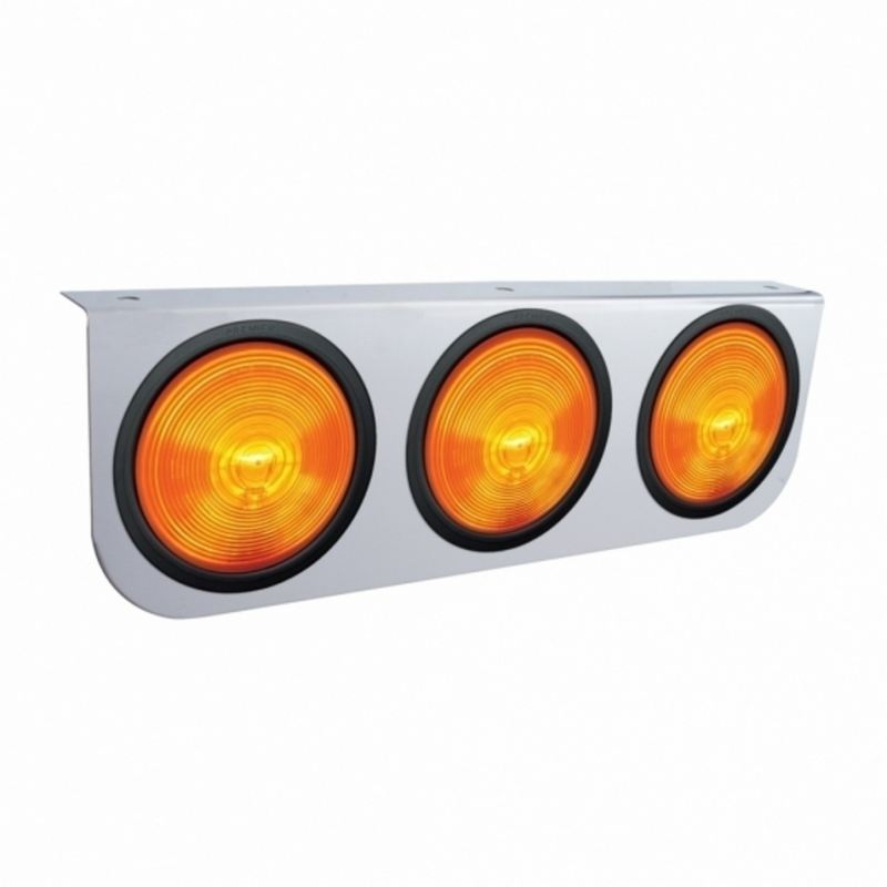 Soporte de luz de acero inoxidable con 3 luces y ojales de 4" - Lente ámbar