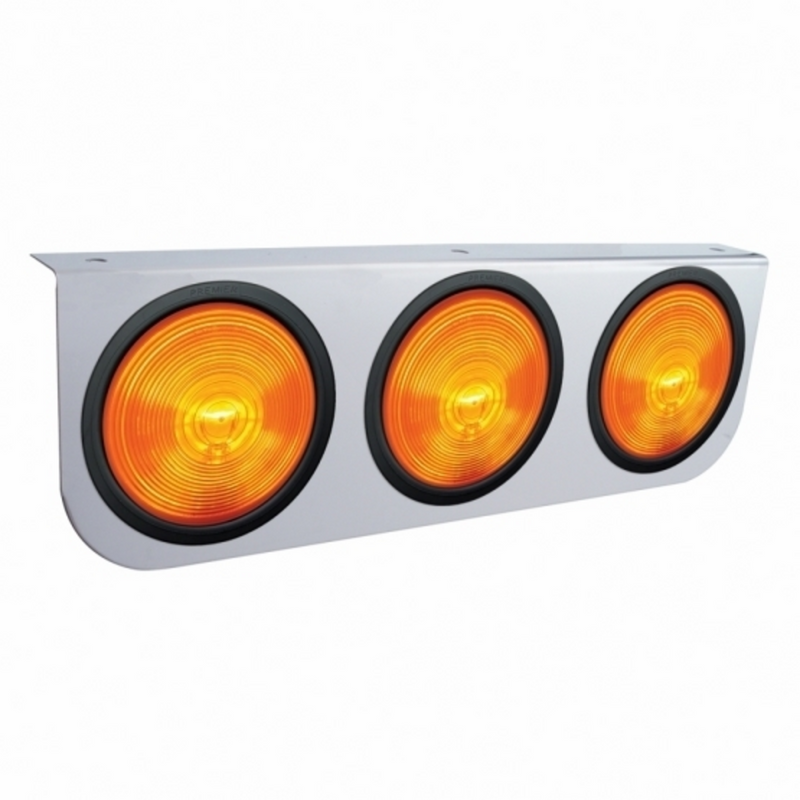 Soporte de luz de acero inoxidable con 3 luces y ojales de 4" - Lente ámbar