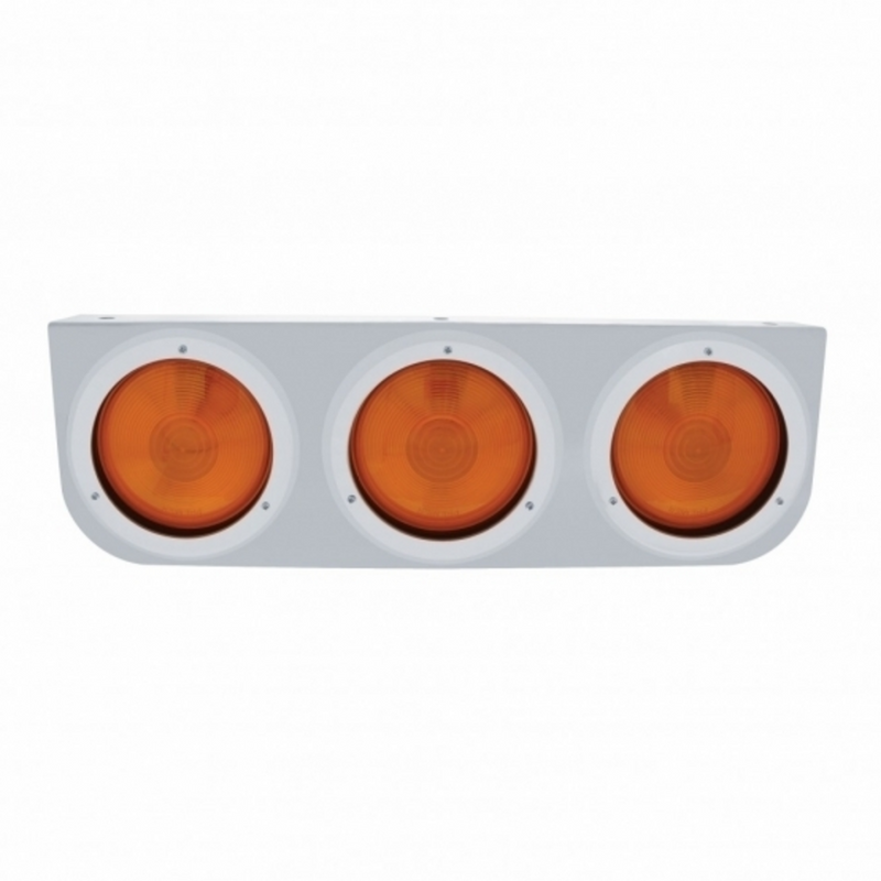 Soporte de luz de acero inoxidable con 3 luces y biseles de 4" - Lente ámbar
