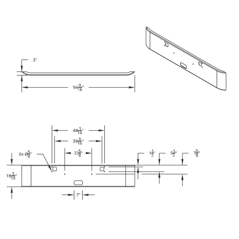 UP-20841 SS Clad Aluminum Bumper For 1982-2024 Kenworth W900 - Curved Ends