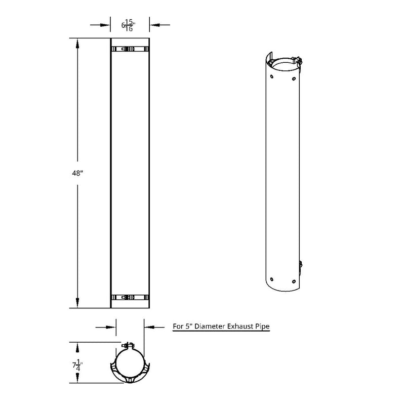 UNITED PACIFIC 48" TALL 180 DEGREE STAINLESS EXHAUST MUFFLER SHIELD - PLAIN United Pacific Shield Exhaust 5 inch Black