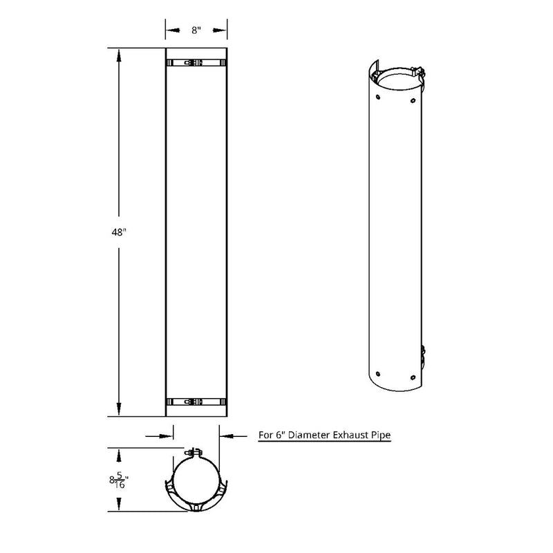 UNITED PACIFIC 48" TALL 180 DEGREE STAINLESS EXHAUST MUFFLER SHIELD - PLAIN United Pacific Shield Exhaust 6 inch Black