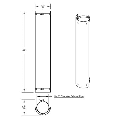 UNITED PACIFIC 48" TALL 180 DEGREE STAINLESS EXHAUST MUFFLER SHIELD - PLAIN United Pacific Shield Exhaust 7 inch Light Gray