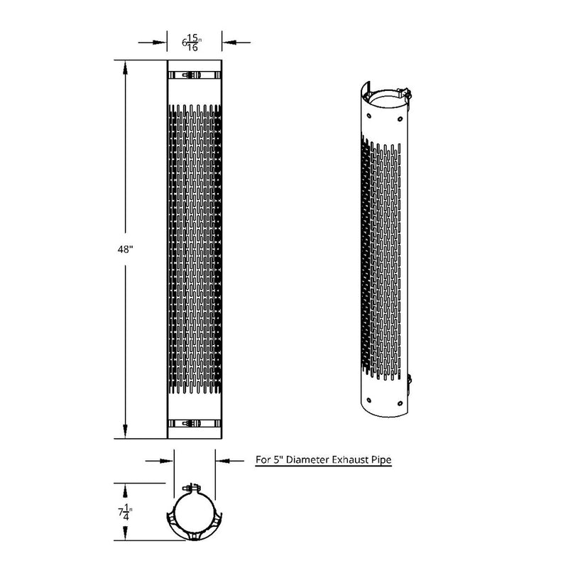UNITED PACIFIC 48" TALL 180 DEGREE STAINLESS EXHAUST MUFFLER SHIELD - VERTICAL SLOT United Pacific Shield Exhaust 5" Black