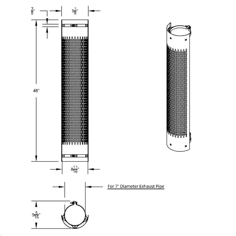 UNITED PACIFIC 48" TALL 180 DEGREE STAINLESS EXHAUST MUFFLER SHIELD - VERTICAL SLOT United Pacific Shield Exhaust 7" Black