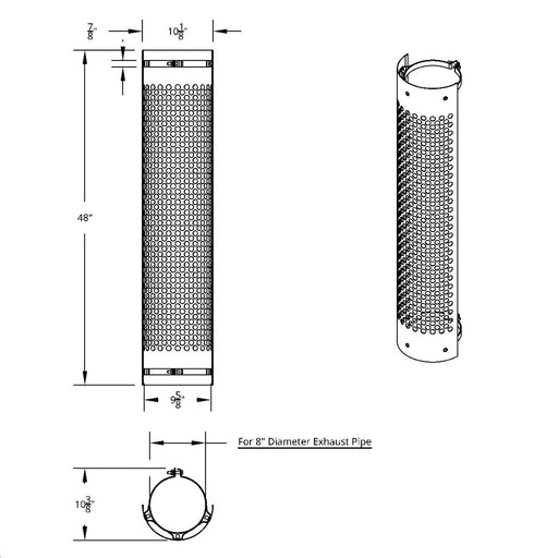 Lavender UNITED PACIFIC 48" TALL 180 DEGREE STAINLESS EXHAUST MUFFLER SHIELD - VERTICAL SLOT United Pacific Shield Exhaust 8"