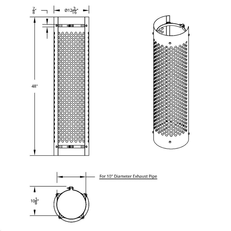UNITED PACIFIC 48" TALL 270 DEGREE STAINLESS EXHAUST MUFFLER SHIELD - ROUND SLOT 9" and 10" United Pacific Shield Exhaust 10" Black