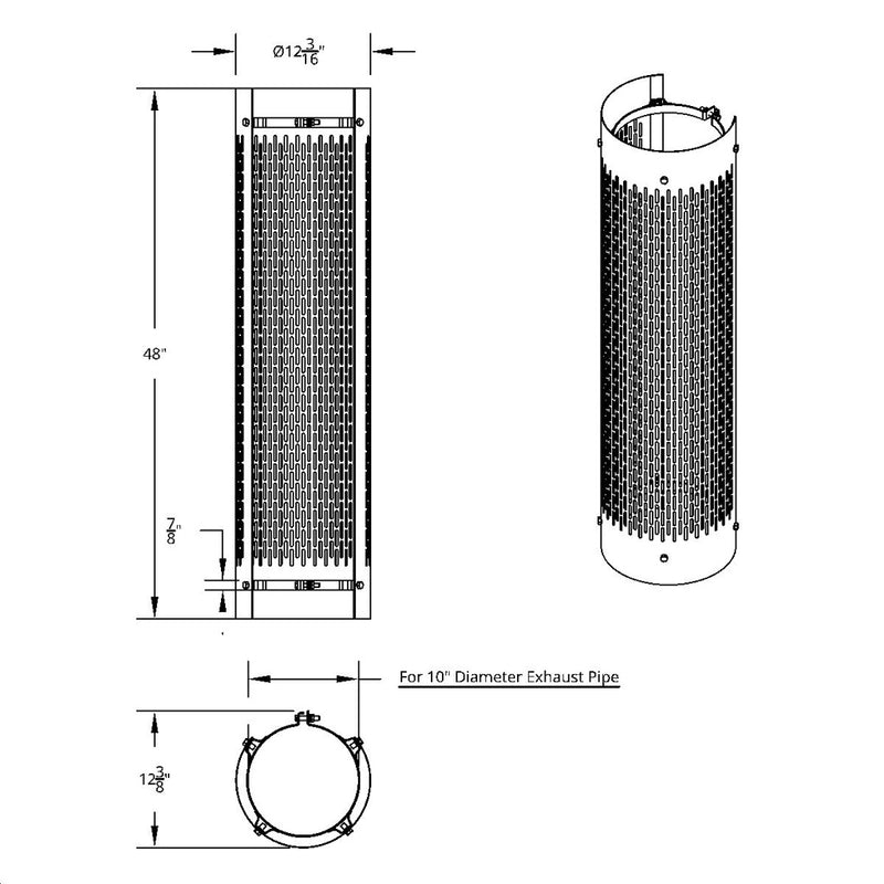 United Pacific 48" TALL 270 DEGREE STAINLESS EXHAUST MUFFLER SHIELD FOR 10" and 9" DIAMETER EXHAUST - VERTICAL SLOT United Pacific Shield Exhaust 10",9" Black