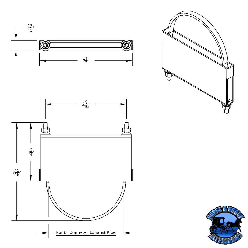 6" Stainless U-Bolt Exhaust Clamp Black