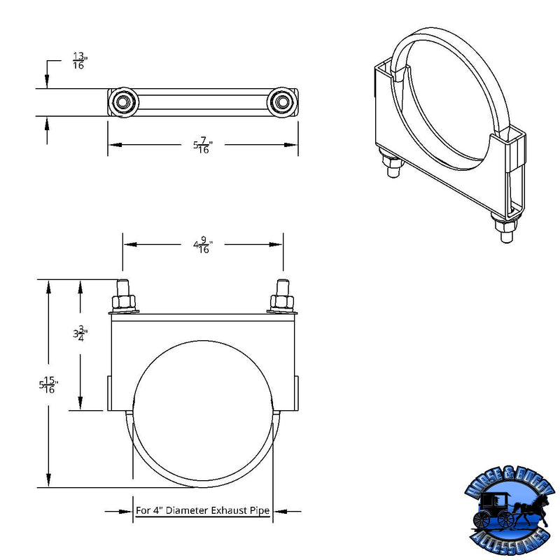 4" Stainless U-Bolt Exhaust Clamp Black