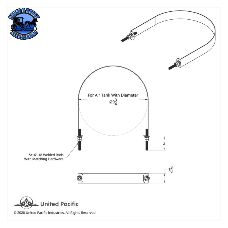 UP-21341 304 Stainless Steel Air Tank Straps For 9-3/4" Round Air Tank (Card of 2) #21241