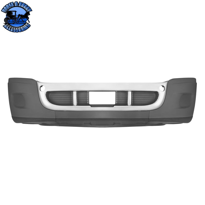 Complete 3-Piece Front Bumper Set With Chrome Trim For 2008-2017 Freightliner Cascadia (Choose Fog Light Cutout)