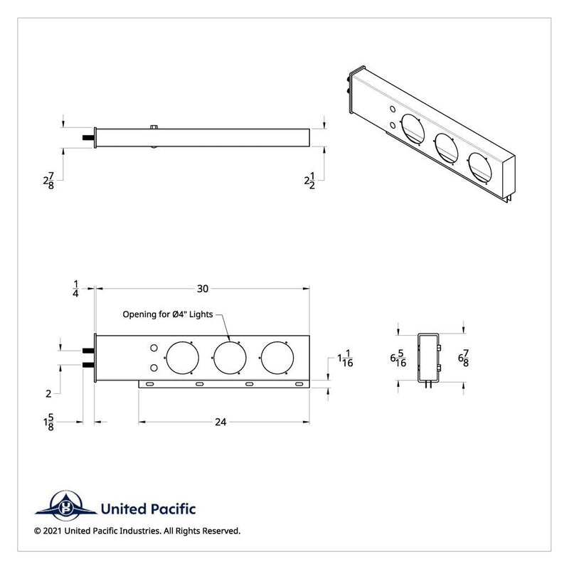 UP-22302 2" Bolt Pattern Stainless Spring Loaded Light Bar With Six 4" Light Cutouts mudflap Black