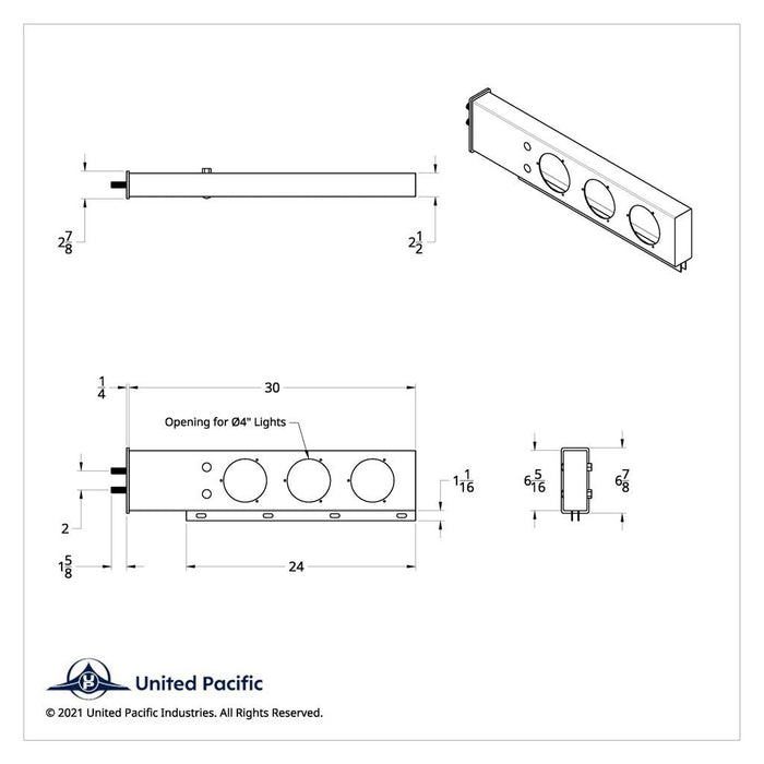 Black UP-22302 2" Bolt Pattern Stainless Spring Loaded Light Bar With Six 4" Light Cutouts mudflap