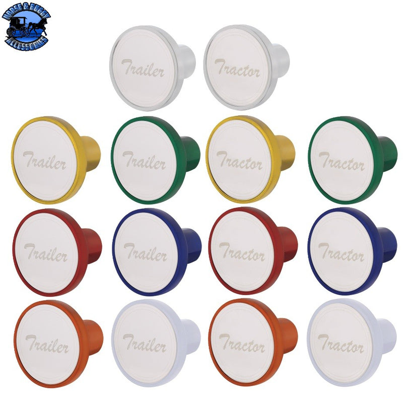 Aluminum Screw-On Air Valve Knob With Stainless Plaque (Choose Etched Tractor or Trailer) (Choose Color)