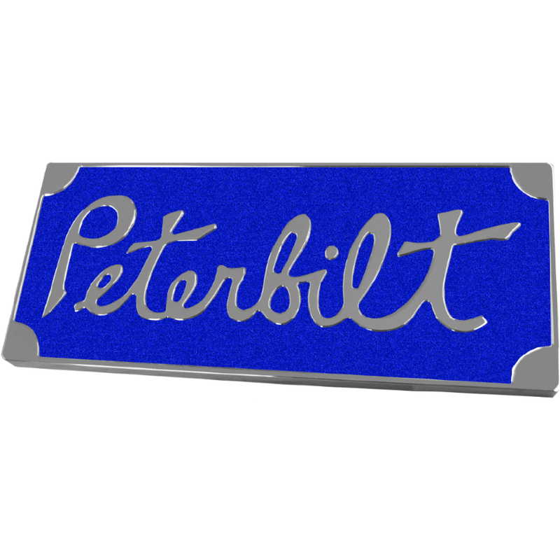 PETERBILT OLD STYLE ENGRAVED EMBLEM RECTANGULAR BLUE 647 EMBLEM Dark Gray