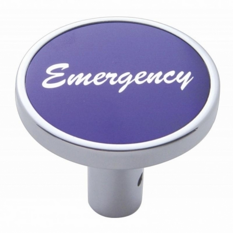 UP-23329 "Emergency" Long Air Valve Knob - Purple Aluminum Sticker