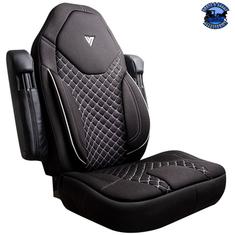 #29-19200001 V-TRUCK CORP Black Cloth Seat Cover W/ Back Pocket Sleeve And Gray Stitching For International, Kenworth, Peterbilt, Volvo seat cover Dark Slate Gray