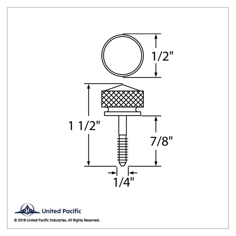 UP-23802B Tornillo de tablero con cabeza moleteada de 1/4"-20 para Peterbilt - Cristal azul (a granel)
