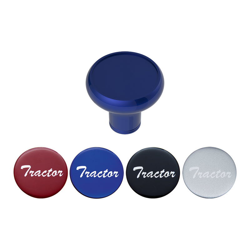 Deluxe Aluminum Screw-On Air Valve Knob With Multi-Color Glossy Tractor Sticker - Indigo Blue