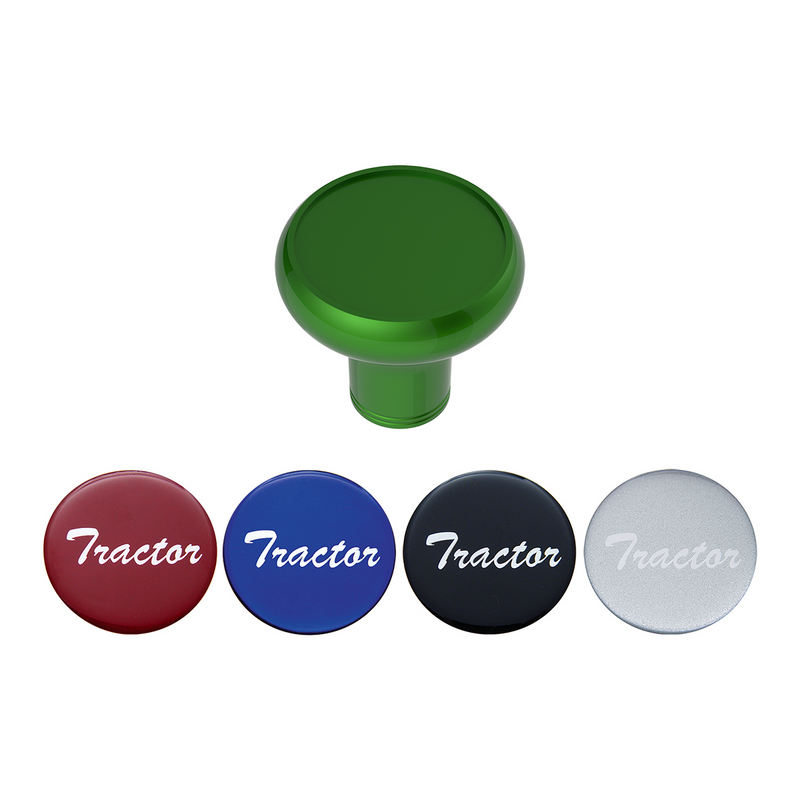 Deluxe Aluminum Screw-On Air Valve Knob With Multi-Color Glossy Tractor Sticker - Emerald Green