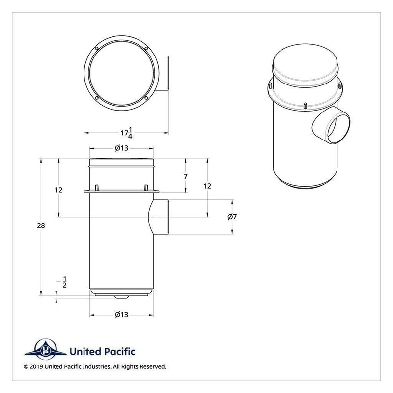 UP-28202 13" Stainless Air Cleaner Housing for Peterbilt/Kenworth Dark Slate Gray