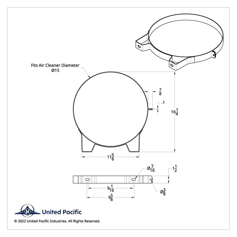 UP-28211B 15" Stainless Kenworth Air Cleaner Mounting Bracket (EACH) AIR CLEANER Black
