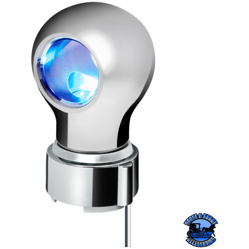 THREAD-ON CHARLOTTE STYLE GEARSHIFT KNOB WITH LED 9/10 SPEED ADAPTER  (Choose Finish)(Choose LED Color) Knob Chrome / Blue Light Gray