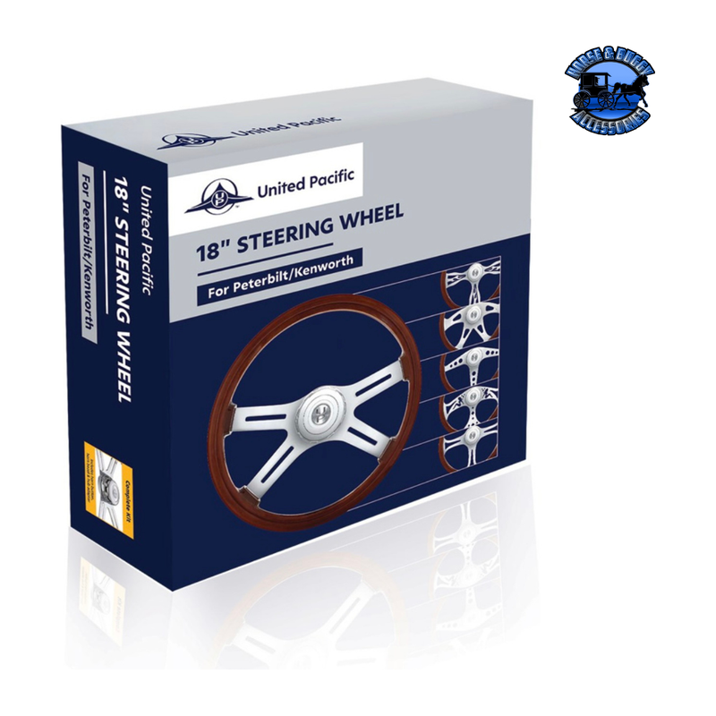18" GT STYLE WOOD STEERING WHEEL WITH HUB & HORN BUTTON KIT FOR PETERBILT (2003+) & KENWORTH (2003+) #88181 steering wheel Midnight Blue