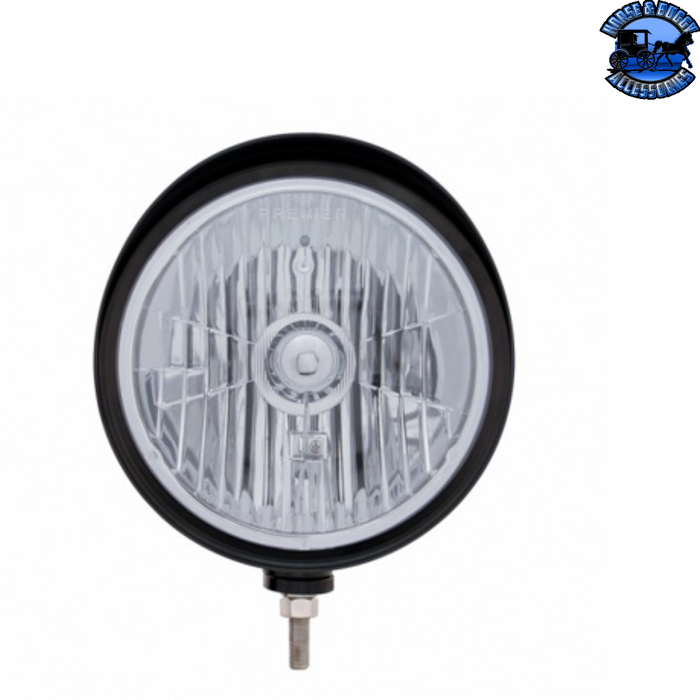Dark Gray Black "Billet" Style Groove Headlight With Visor Crystal H4 Bulb #32680 HEADLIGHT
