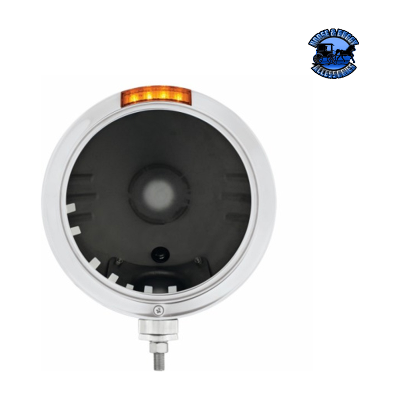 STAINLESS STEEL BULLET EMBOSSED STRIPE HEADLIGHT NO BULB WITH LED SIGNAL (Choose Color) HEADLIGHT Amber,Clear Dark Slate Gray