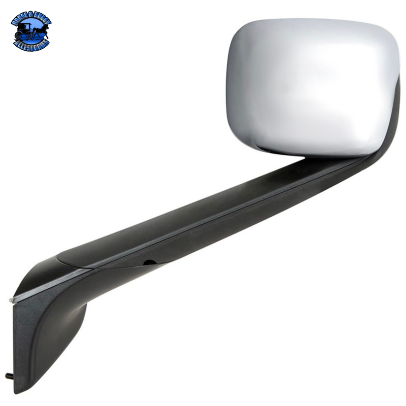 Black Hood Mirror With Heated Lens For 2018-2022 Freightliner Cascadia - Driver Hood Mirror Chrome / Driver's Side Light Gray