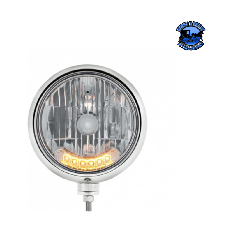 GUIDE 682-C STYLE HEADLIGHT H4 BULB WITH 6 AMBER LED (Choose Color) HEADLIGHT Stainless,Chrome,Black Gray