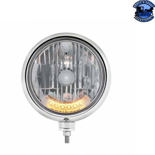Gray GUIDE 682-C STYLE HEADLIGHT H4 BULB WITH 6 AMBER LED (Choose Color) HEADLIGHT Stainless,Chrome,Black
