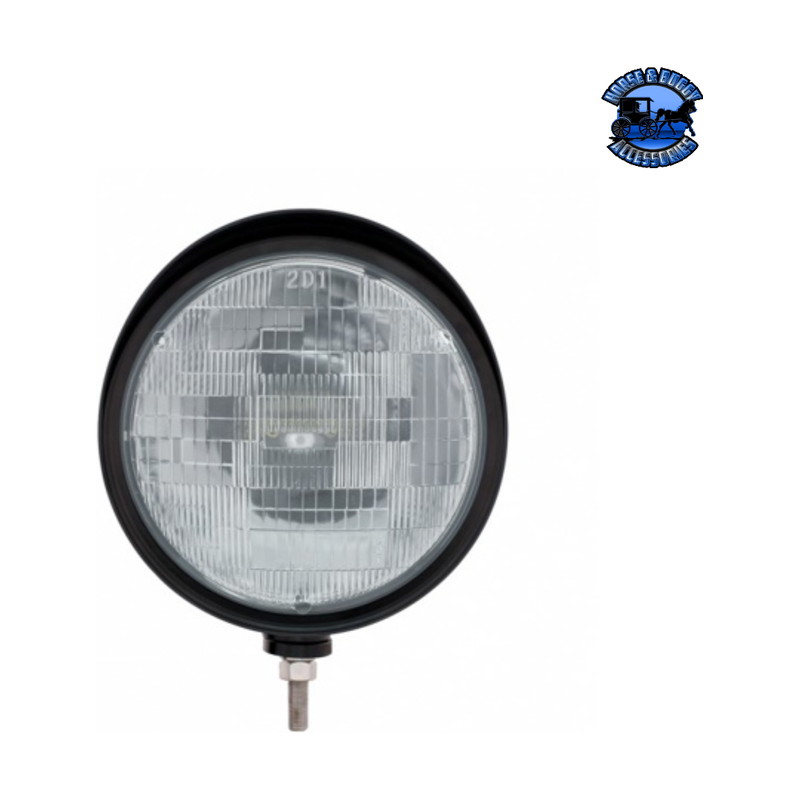 Black "Billet" Style Groove Headlight With Visor H6024 Bulb #32678 HEADLIGHT Dark Gray