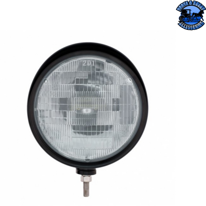 Dark Gray Black "Billet" Style Groove Headlight With Visor H6024 Bulb #32678 HEADLIGHT