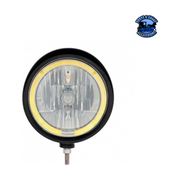 BLACK "BILLET" STYLE GROOVE HEADLIGHT WITH VISOR 9007 BULB WITH LED HALO RIM (Choose Color) HEADLIGHT Amber,White Gray