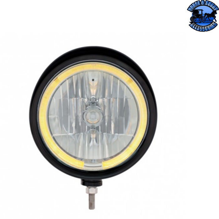 Gray BLACK "BILLET" STYLE GROOVE HEADLIGHT WITH VISOR 9007 BULB WITH LED HALO RIM (Choose Color) HEADLIGHT Amber,White