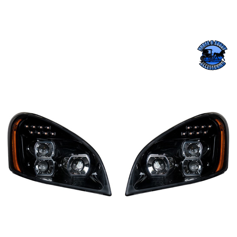 UP-35788 "Blackout" LED Headlight Set For 2008-2017 Freightliner Cascadia (Pair) #35788 LED Headlight Black