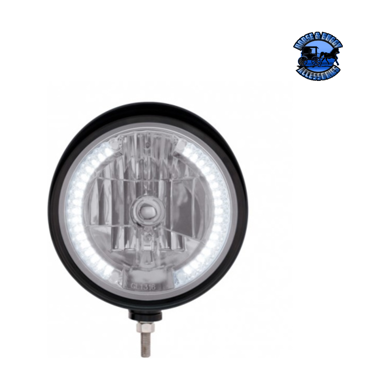 Black "Billet" Style Groove Headlight With Visor H4 Bulb With 34 White LED #32682 HEADLIGHT Dark Gray